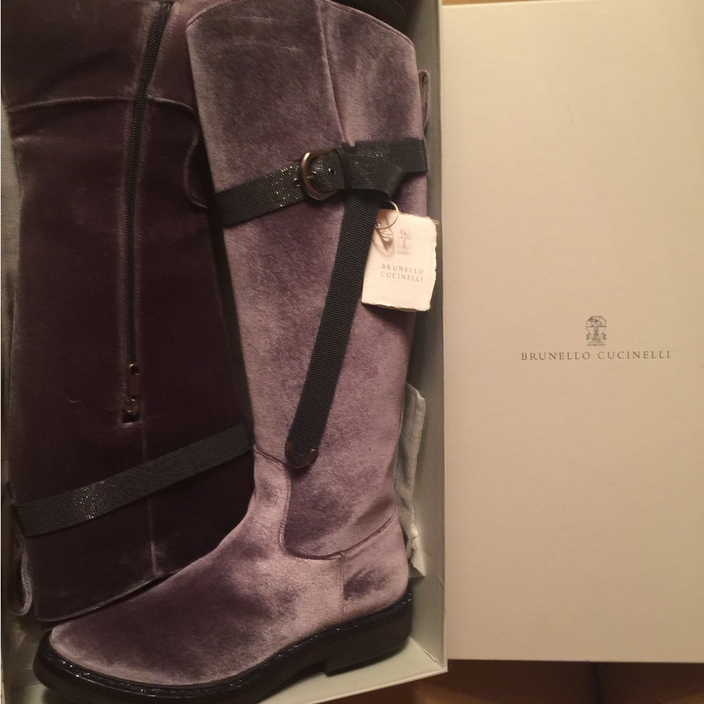 Brunello Cucinelli Grey/Lavender Velvet Boots.Size 40,5.US-10,5. Brand new.
